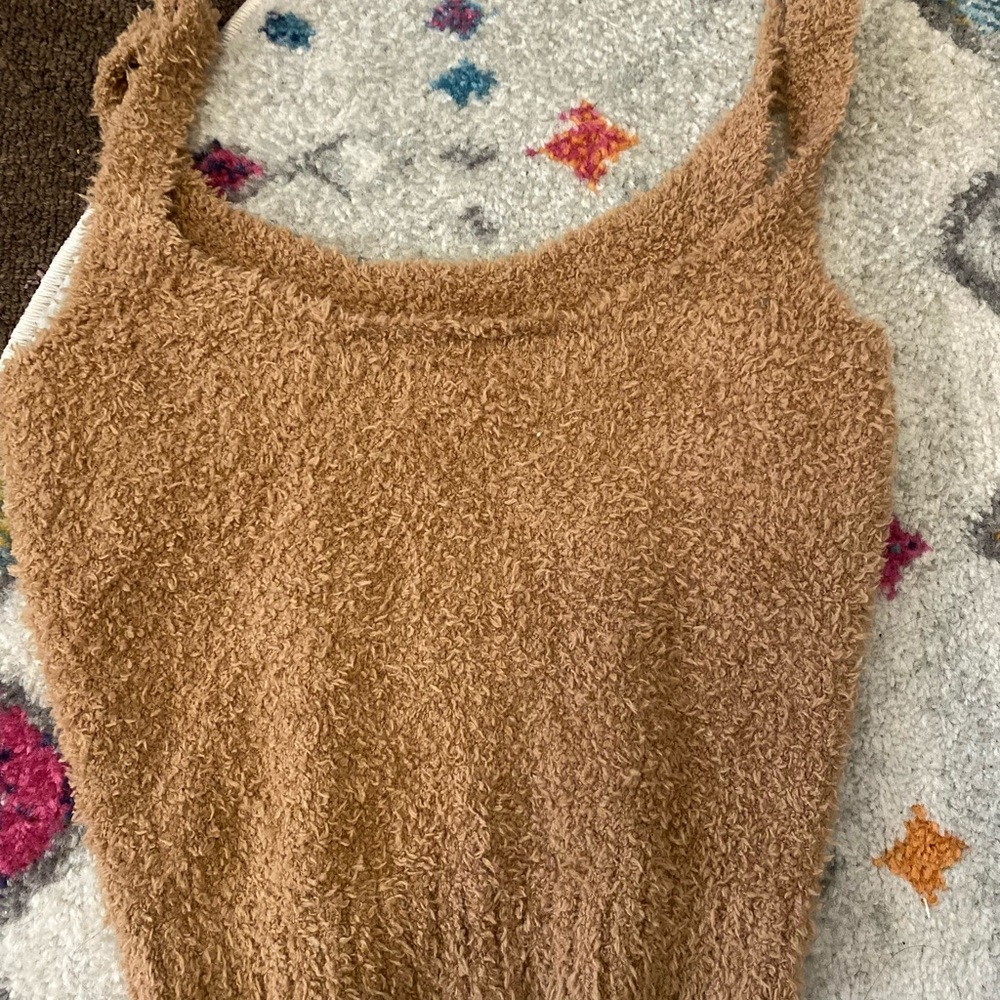 Skims top, fuzzy material, chestnut colored, size small, never worn.